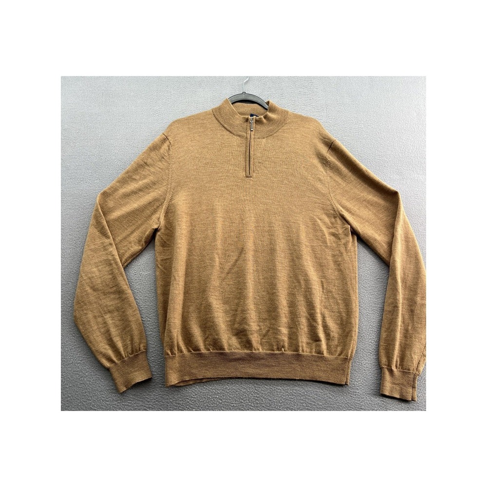 Joseph & Lyman Sweater Mens L Italian Merino Wool Quarter Zip Camel Tan